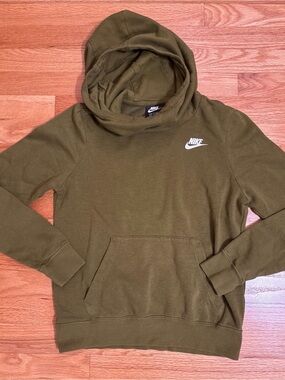 Nike Club Women’s Fleece Cowl Neck/Funnel-Neck Pullover Hoodie - Olive Green